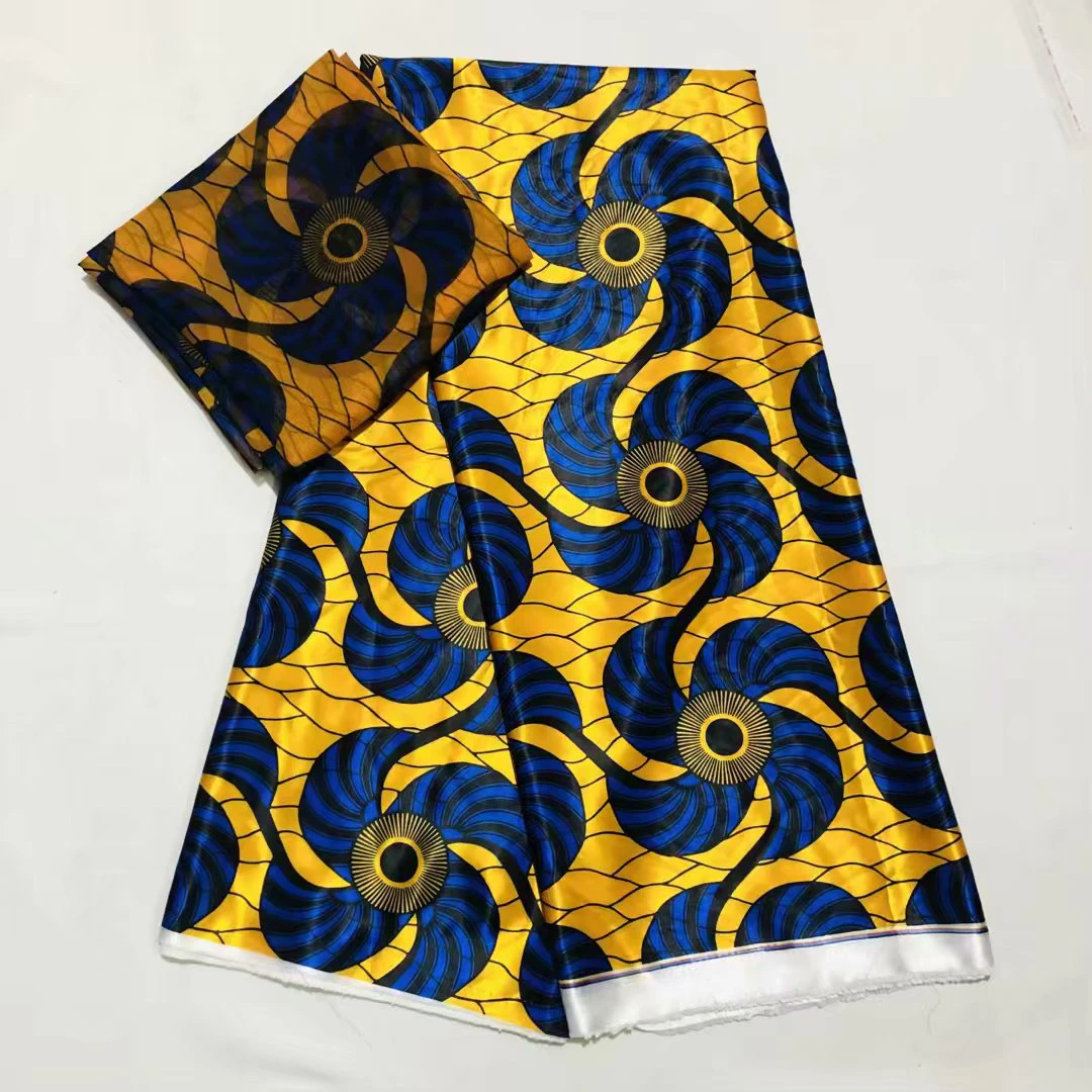 High Quality African Ankara Satin Silk & Chiffon Print 1yard Multicolour Fabric 