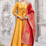 Yellow Suit with Red Banarasi Dupatta