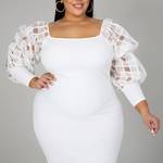 White Plus Size Dresses with Sleeves