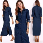 Navy Blue Button Down Maxi Net Dress for Women