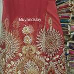 High quality Embroidered Indian Raw Silk George Wrapper with Net Blouse