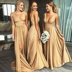 Long Sleeve Gold Bridesmaid Dresses