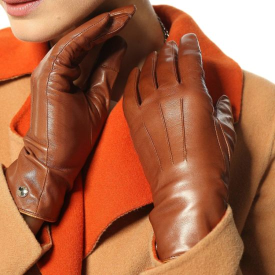 Womens 100% pure cashmere winter wrist gloves Brown 