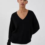 Womens Black Cashmere V Neck Sweater