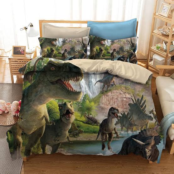 MB Collection Twin Size 3 Pieces Printed Kids Sheets Bed Cover with Pillow Cases Multicolor Orange Navy Blue Dinosaur World Design # Twin Dinosaur Multicolor Sheet 