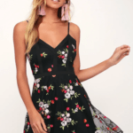 Black dress with embroidered flowers