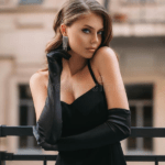 Black dress with gloves