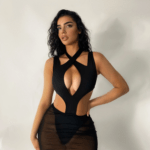 Black dress with mesh cutouts