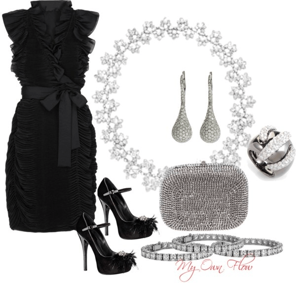 black dress with silver accessories