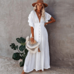Women's White Boho Dress With Sleeves