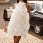 White Dress With Feather Trim