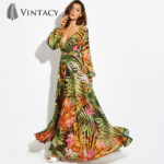 Tropical Maxi Dress With Sleeves