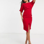 Red puff sleeve dress formal