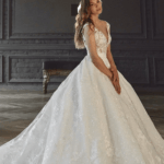 Ball gown wedding dress with detachable skirt