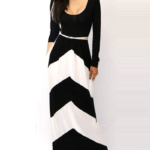 Black and white long dress with sleeves