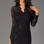 Black cocktail dress with long sleeves