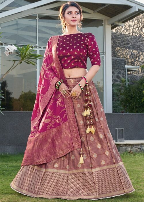 Red Banarasi Dupatta With Designer Lehenga And Choli – Cygnus Fashion